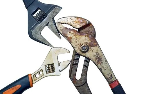 Repairing.Three adjustable old wrench ready to work. Stock Illustration