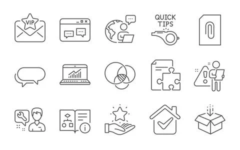 Repairman, Browser window and Get box icons set. Online statistics, Attachment Stock Illustration