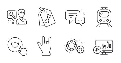 Repairman, Like button and Candlestick chart icons set. Train, Pet tags and Stock Illustration