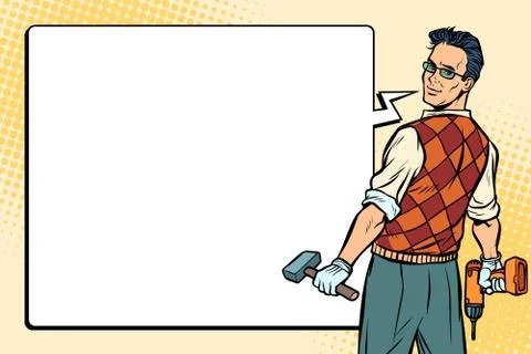 Repairman, carpenter and comic bubble Stock Illustration