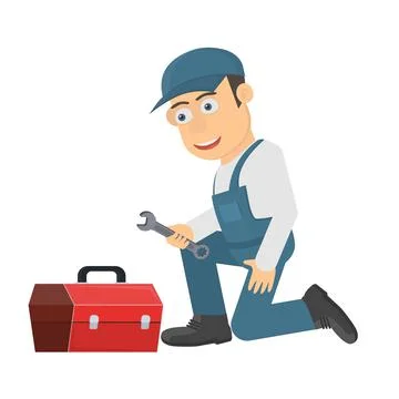 Repairman. Construction worker with a set of tools Stock Illustration