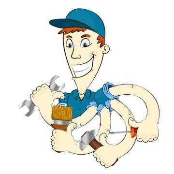 The repairman with different tools Stock Illustration