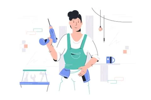 Repairman with drill Illustrazione stock