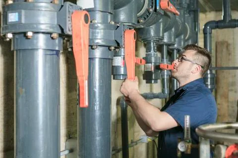 Repairman engineer of fire engineering system or heating system Stock-Fotos