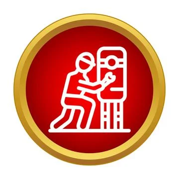 Repairman fixing industrial machine using a wrench icon Stock Illustration