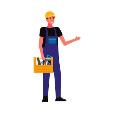 Repairman or construction worker flat vector illustration isolated. Stock Illustration