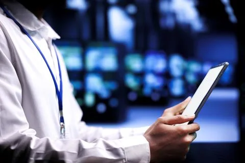 Repairman solving server issues Foto stock