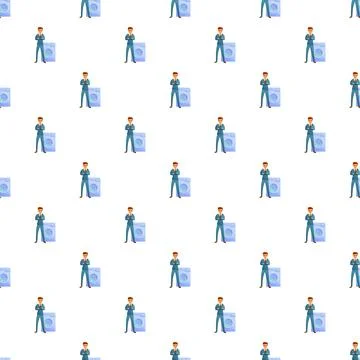 Repairman standing by washing machine seamless pattern Illustrazione stock