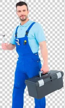 Repairman with toolbox and spanner Stock Photos