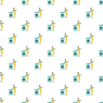 Repairman vector pattern with appliance technician servicing washing machine Illustrazione stock