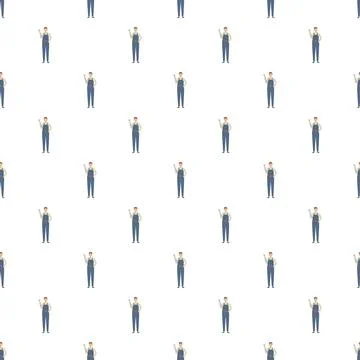 Repairman with wrench seamless repeating pattern background Illustrazione stock