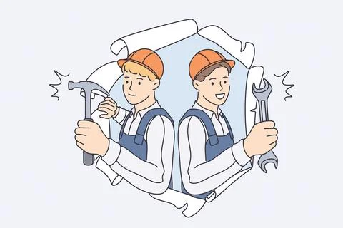 Repairmen during construction work concept 库存插图