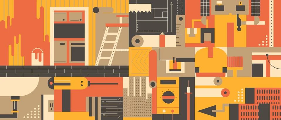 Repairs in apartment backdrop Stock Illustration