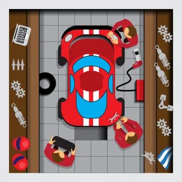 Repairs car in the garage. Stock Illustration