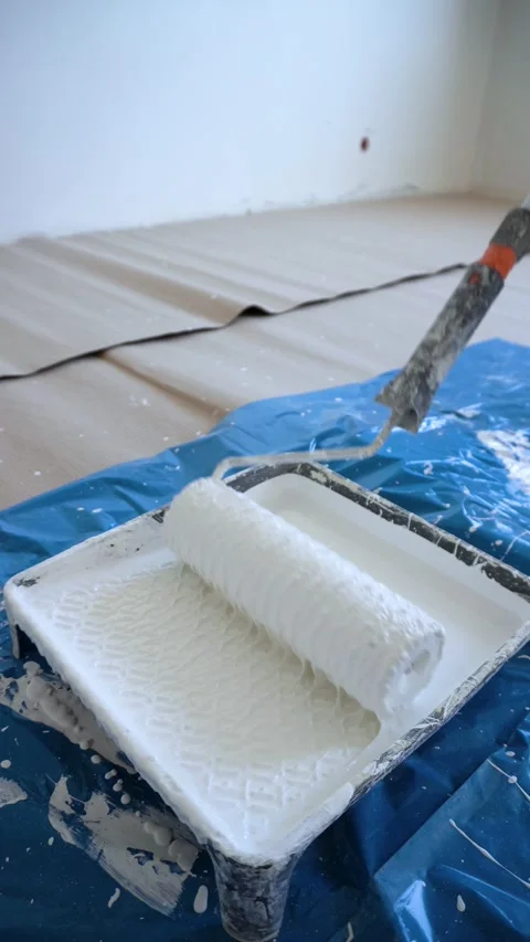 Repairs, construction work, wall painting Stock Footage 313634369