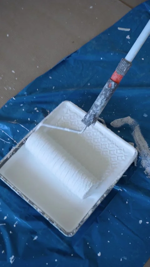 Repairs, construction work, wall painting Stock Footage 313634383