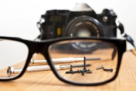 Reparation of old camera Stock Photos