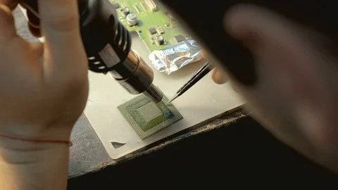 Reparing electronic circuit board Stock Footage 71151391