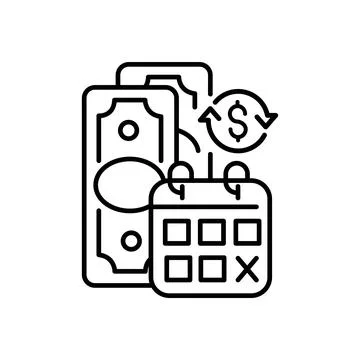 Repaying by stated date. Loans with term lengths. Monthly payments. Thin line Stock Illustration
