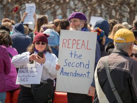 Repeal second amendment sign at March for Our Lives rally in San Francisco Stock Photos