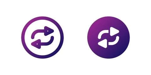 Repeat Arrows Icon Set. A purple gradient icon with two arrows in a circula.. Stock Illustration