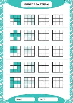 Repeat blue pattern. Cube grid with squares. Special for preschool kids 스톡 일러스트
