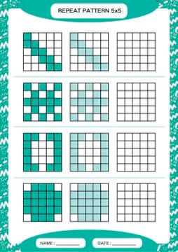Repeat blue pattern. Cube grid with squares. Special for preschool kids 스톡 일러스트