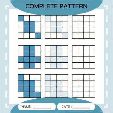 Repeat blue pattern. Cube grid with squares. Special for preschool kids 스톡 일러스트