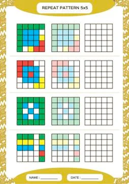 Repeat colorful pattern. Cube grid with squares. Special for preschool kids 스톡 일러스트