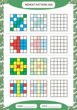 Repeat colorful pattern. Cube grid with squares. Special for preschool kids 스톡 일러스트