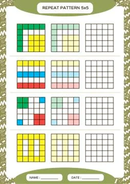 Repeat colorful pattern. Cube grid with squares. Special for preschool kids 스톡 일러스트