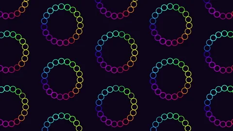 Repeat futuristic circles pattern with rainbow glitters on black gradient Stock Footage 245550525