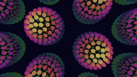 Repeat futuristic sphere pattern with neon dots on black gradient Video stock 240294786