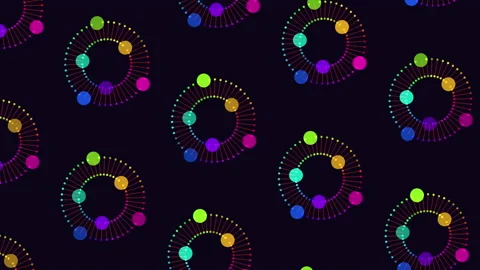 Repeat futuristic spheres pattern with dots and lines on black gradient Stock Footage 237575667
