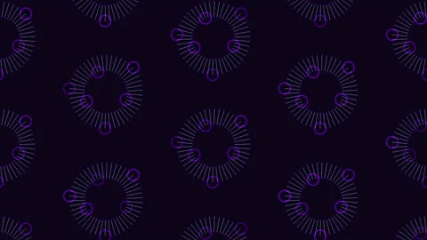 Repeat futuristic spheres pattern with rings and lines on black gradient Stock Footage 237575690