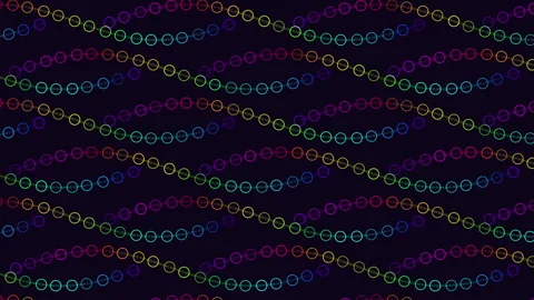 Repeat futuristic waves pattern with rainbow rings on black gradient Stock Footage 245551938