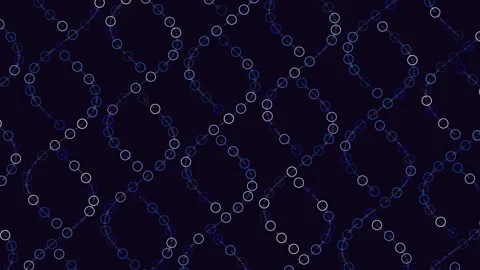 Repeat futuristic waves pattern with rainbow rings on black gradient Stock Footage 245553194