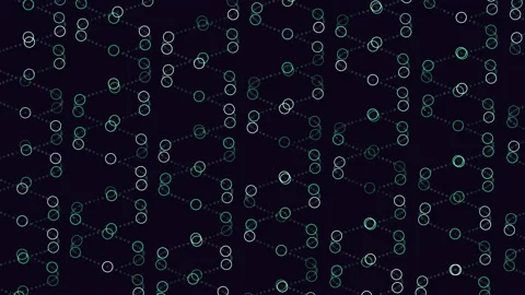 Repeat futuristic zigzag pattern with rainbow rings and glitters on black Stock Footage 237576641