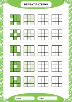 Repeat green pattern. Cube grid with squares. Special for preschool kids 스톡 일러스트