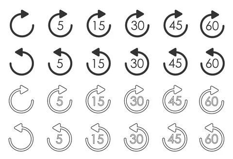 Repeat icon for application and web or Media player control. Repeat 5, 15, 30 Stock Illustration
