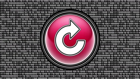 Repeat icon. Binary code ( array of bits ) in the screen. Looping footage. Stock Footage 123874602