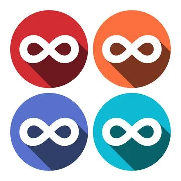 Repeat icon. Loop symbol. Infinity sign. Circle buttons with long shadow. 4 i Stock Illustration