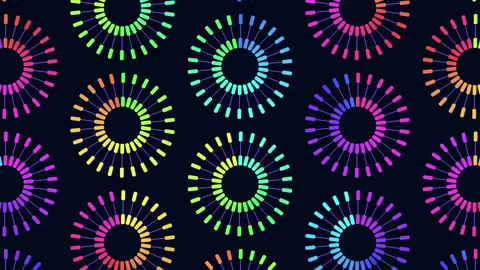 Repeat neon futuristic circles pattern with rainbow color on black gradient Stock Footage 240900826