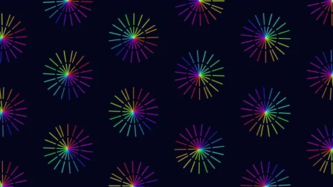 Repeat neon futuristic flowers pattern with rainbow lines on black gradient Stock Footage 237577302