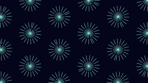 Repeat neon futuristic flowers pattern with rainbow lines on black gradient Stock Footage 238087431