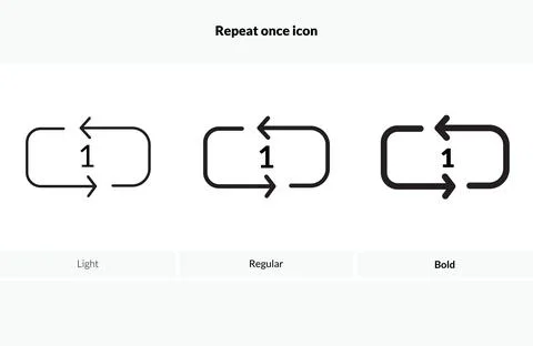 Repeat once icon. Light, Regular And Bold style design isolated on white ba.. Illustrazione stock