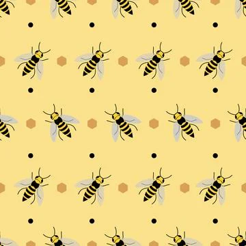 Repeat pattern with bee vector design 스톡 일러스트