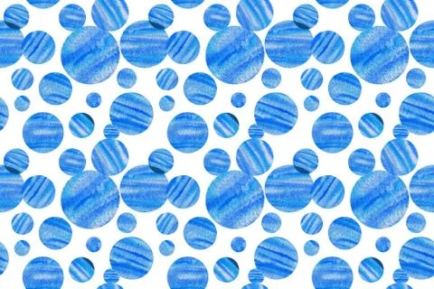 Repeat pattern of classic blue circles in random order, simple abstract water Stock Illustration