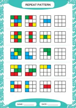 Repeat pattern. Cube grid with colorfull squares. Special for preschool kids 스톡 일러스트