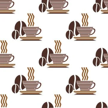 Repeat pattern of a cup of coffee and coffee beans 库存插图